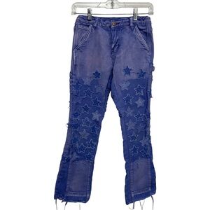 Kids Casual Star-Patterned Blue Jean Pants With Adjustable Waist Size 12